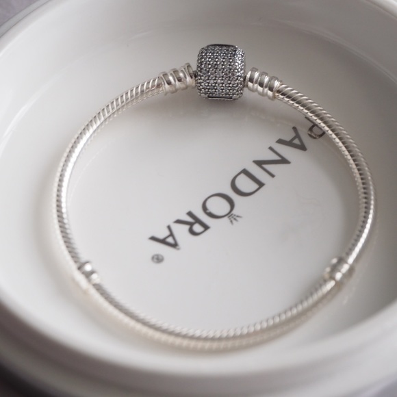 Pandora Moments Sparkling Pavé Clasp Snake Chain Bracelet 590723CZ-17 - Picture 3 of 9